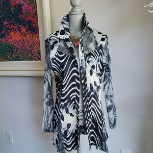 Komarov Black and White Asymmetrical Tunic with Notched Collar